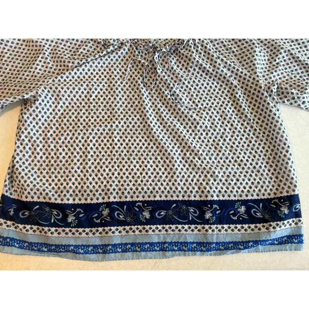 Sz 2X J.Crew 100% Lightweight Cotton Ruffle Neck Tie Blouse Work Career Church